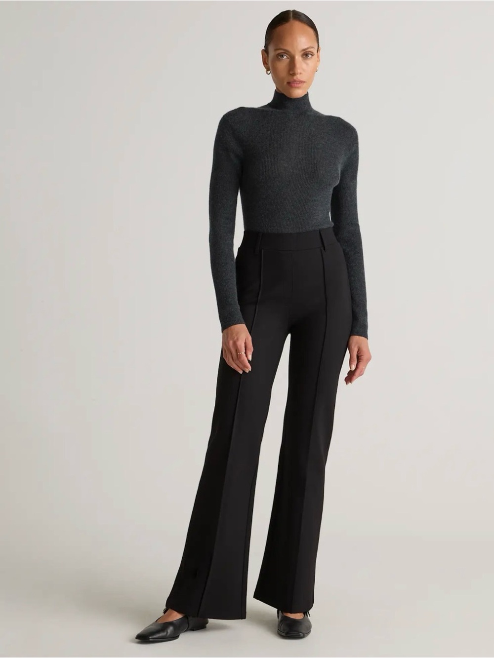 Quince black ponte black flare pants